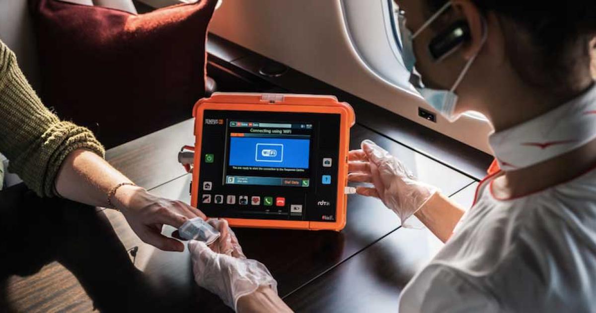 The Tempus IC2 telemedicine monitor is now standard equipment on VistaJet's charter fleet. The device allows crew members to transmit vital clinical data securely-via the aircraft's secure onboard connection- to MedAire's ground-based medical experts who can evaluate the patient and advise treatment any time, any place. [Photo: VistaJet]