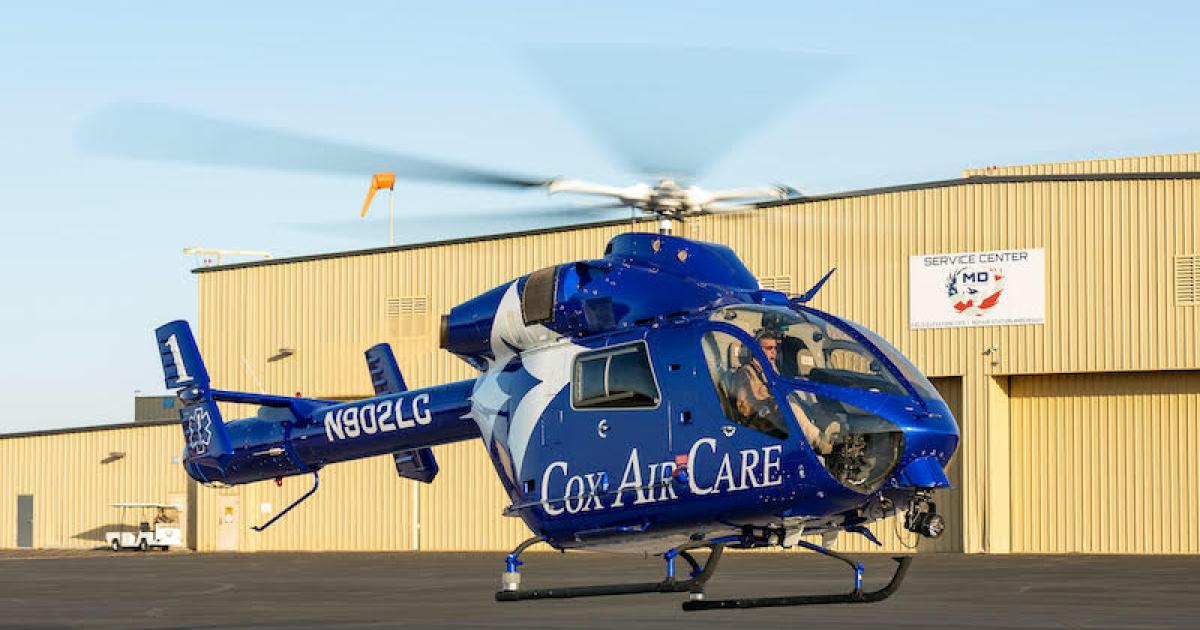 CoxHealth’s Cox Air Care has two MD 902 Explorers in its fleet that provide helicopter air ambulance services throughout southwest Missouri and parts of northwest Arkansas from bases at Cox South in Springfield and Citizens Memorial Healthcare in Bolivar, Missouri. (Photo: MD Helicopters)
