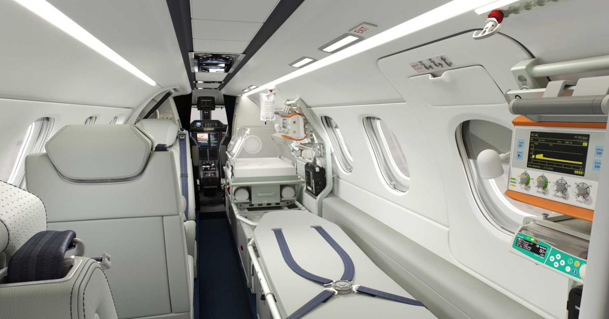 Embraer has introduced the Phenom 300 MED with a configurable aeromedical cabin, which can also be retrofitted to existing aircraft. (Photo: Embraer)