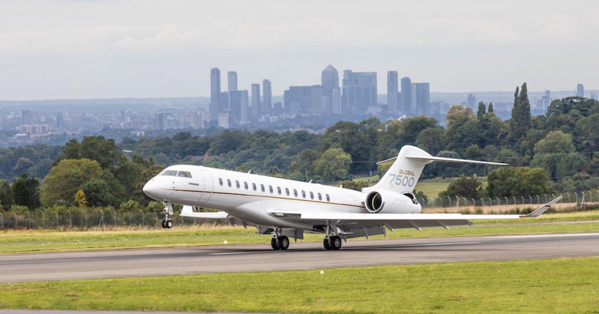 The Bombardier Global 7500 benefits from wing advances that contribute significantly to its double-digit fuel burn advantage over the previous-generation jets. (Photo: Bombardier)