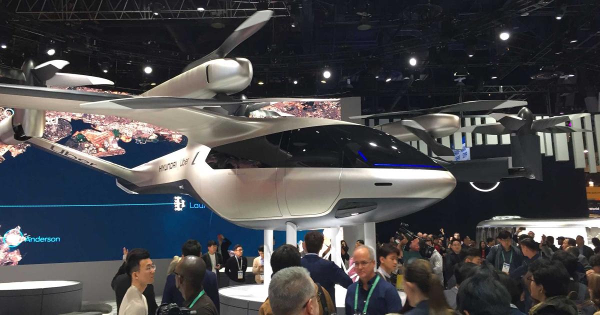 Hyundai displayed a design mock-up of the eVTOL aircraft that it is developing with Uber Elevate at this year's Consumer Electronics Show held in Las Vegas in January. (Photo: Curt Epstein)