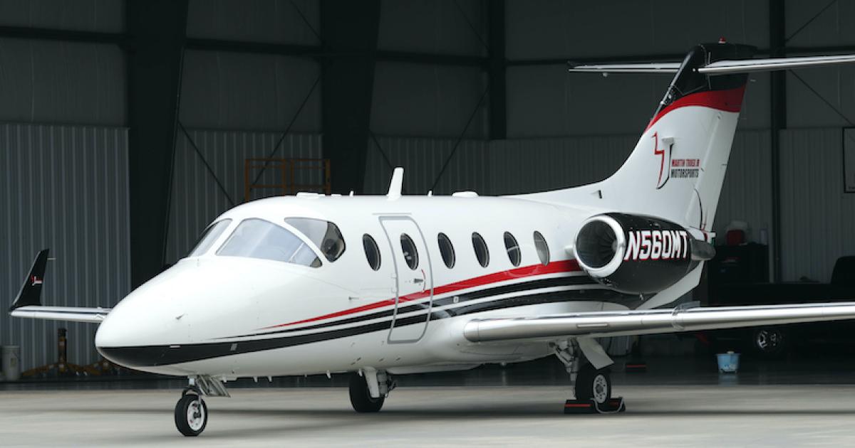 MTJ Aviation operates a small fleet of Hawker 400XPs, although owner and NASCAR driver Martin Truex Jr. plans to transition to Cessna Citations. (Photo: MTJ Aviation)