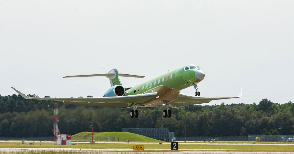 Gulfstream's G700 program is right on track with the addition of the fourth aircraft in the flight-test fleet on October 2. To date, the test fleet has logged 600 flight hours. Service entry is slated for 2022. (Photo: Gulfstream Aerospace)