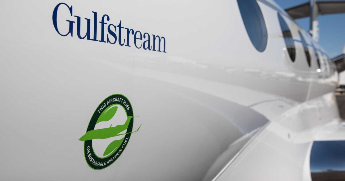 Since 2016, Gulfstream has received more than 1 million gallons of sustainable aviation fuel, produced by World Energy and distributed by World Fuel Services. (Photo: Gulfstream)