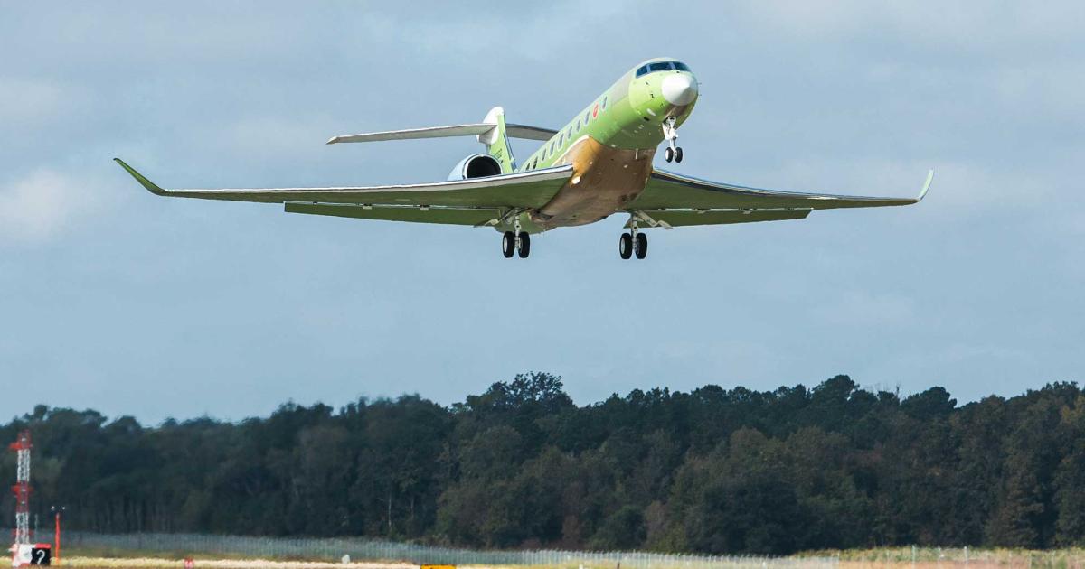 The fifth aircraft has joined Gulfstream's G700 flight test program. T5 will be used to test the aircraft's avionics and provide data to develop Level D full-flight training simulators. (Photo: Gulfstream).