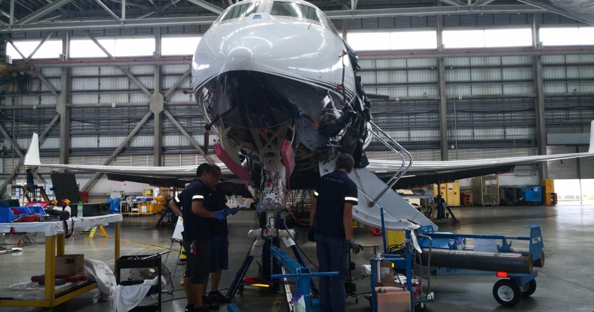 Metrojet's 4C checks on the pair of Gulfstream G650ERs included landing gear modifications, the MRO provider said. (Photo: Metrojet)