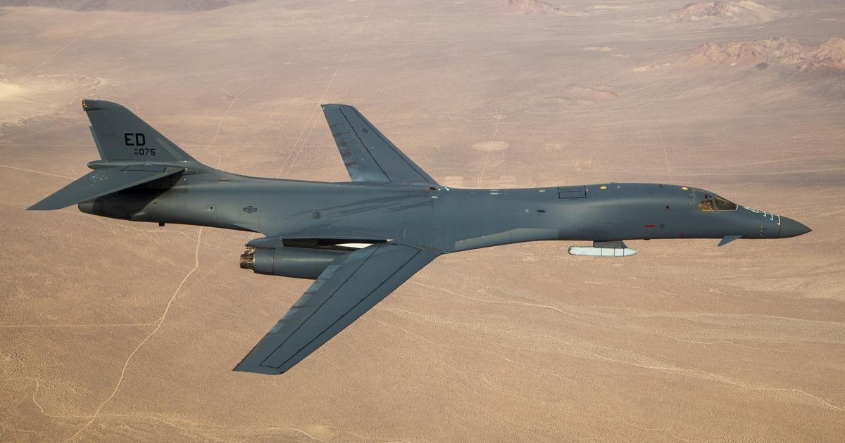 A sight not seen for 30 years: a B-1B flies with an externally-carried weapon during a November 20 test flight. (Photo: U.S. Air Force)