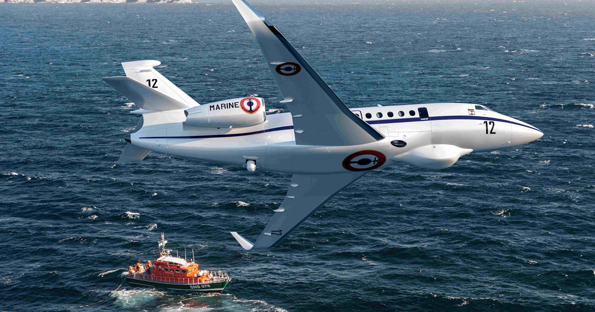 The AVSIMAR Falcon 2000 Albatros will undertake a range of coastal and blue-water missions in support of various French government agencies. (Photo: Dassault)
