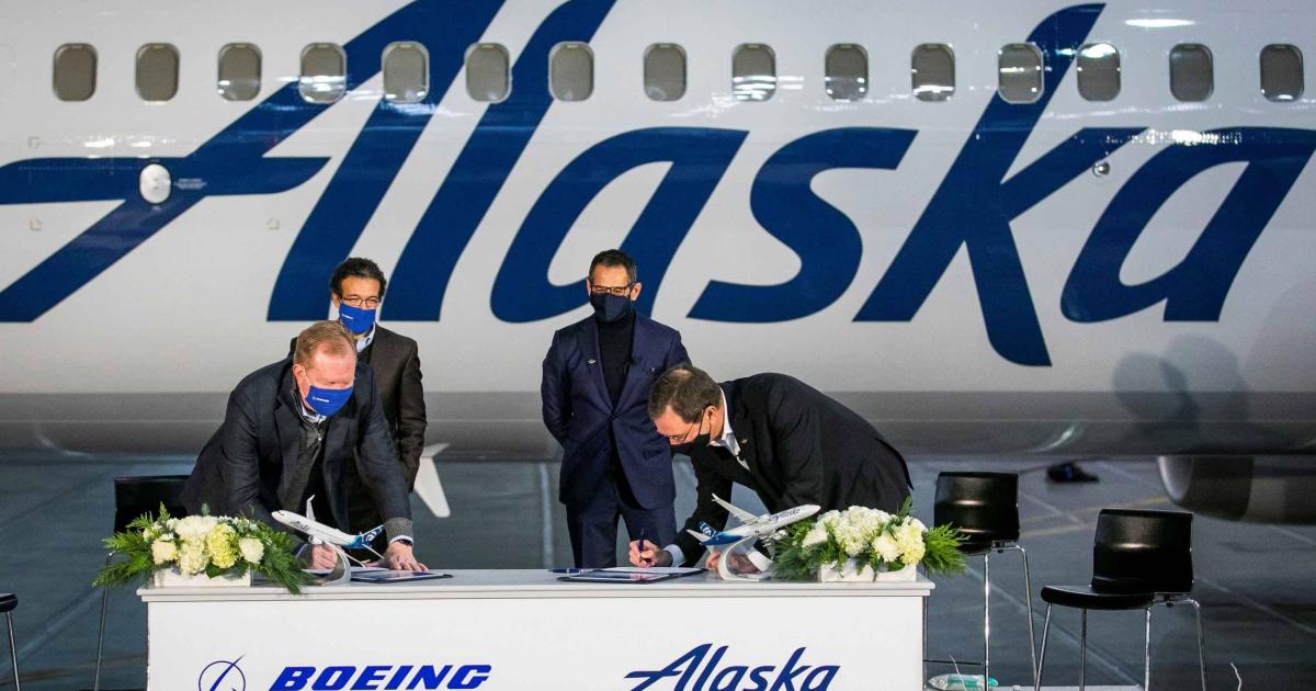 During a signing ceremony on December 22, Alaska Airlines added orders for the 737-9 Max that bring its total with options to 120. (Photo: Boeing)