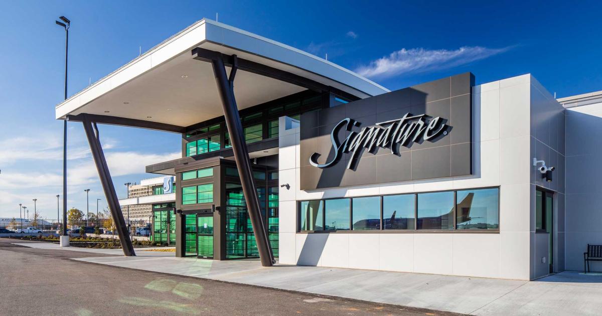 Signature Aviation and its Signature Flight Support FBO chain, which operates more than 200 locations globally, could be acquired by private-equity firm Blackstone Infrastructure Advisors and Blackstone Core Equity Management Associates. (Photo: Signature Aviation)