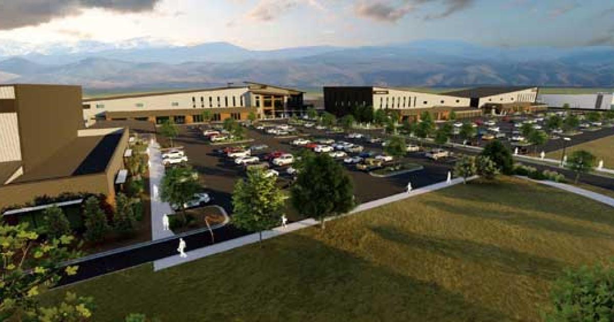 An artist's rendering shows the planned Discovery Air hangar development currently under construction at Northern Colorado Regional Airport. Each of the four large hangars will carry the name of one of the nearby Front Range mountains, with the first, 38,000 sq ft Torrey's Peak, due to open by the end of 2021.