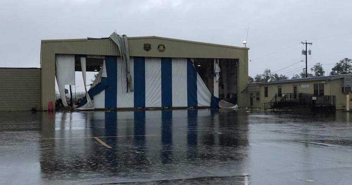 Authorities at Florida's Tallahassee International Airport are relieved after Tuesday's tornado caused only minor damage and no injuries. Among the structures most affected was a 25,000-sq-ft hangar which lost its fabric doors. Leased by the State of Florida to house its official aircraft, it was empty at the time according to reports. (Image: Tallahassee International Airport)