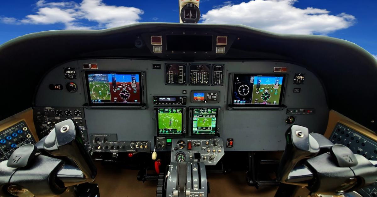 New STCs from Garmin, JetTech, and Columbia Avionics & Aircraft Services serve to modernize the Cessna CitationJet Model 525 cockpit with a GFC 600 autopilot and dual G600 TXi EFIS displays with synthetic vision. (Photo: Columbia Avionics)