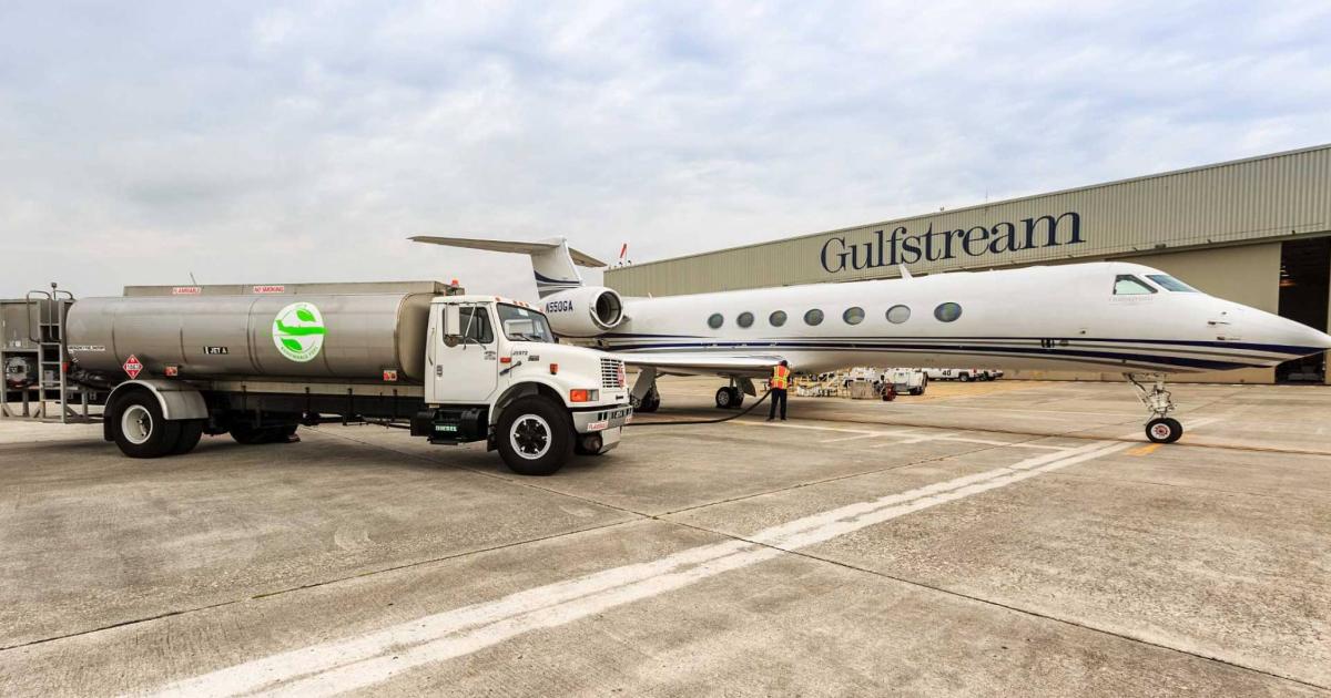 Gulfstream was an early adopter in the use of sustainable aviation fuel (SAF). Now, a bill in Congress could accelerate the adoption of SAF in the wider aviation industry. (Photo: Gulfstream Aerospace)