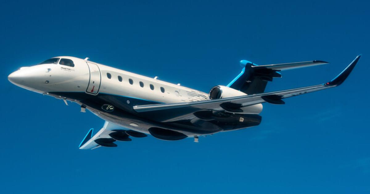 As it expands the market for the Praetor 600 with Canadian certification, Embraer delivered 18 of the model in 2020, leading all of its large business jet shipments. (Photo: Embraer)