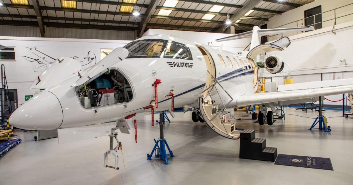 Oriens Aviation completed its first annual check on a PC-24 for a UK customer last week at its London Biggin Hill facility. (Photo: Oriens Aviation)
