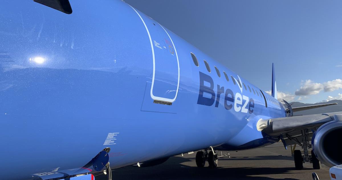 Breeze Airways took delivery of its first leased Embraer E190 in early February. (Photo: Breeze Airways)