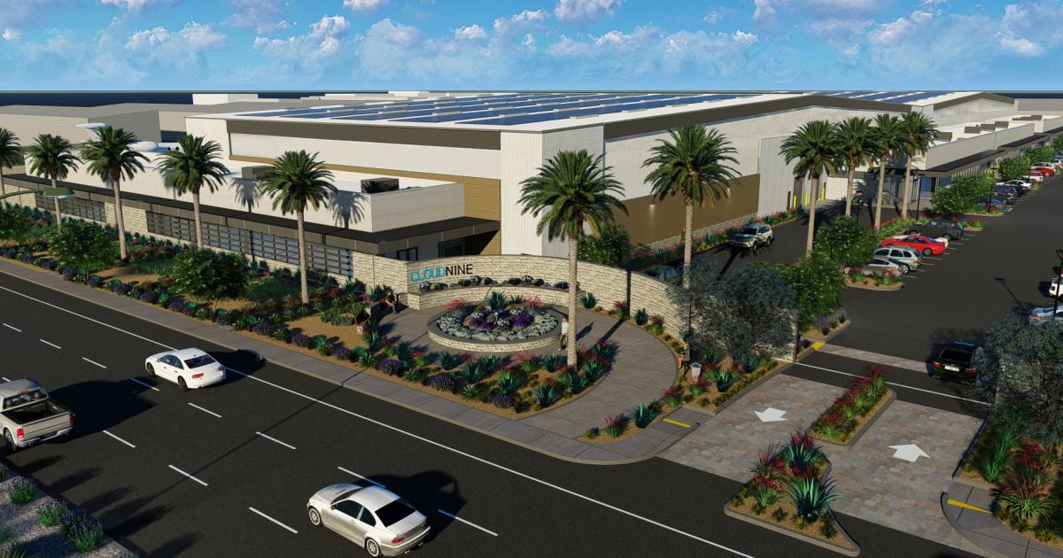 This artist's rendering shows the under-construction CloudNine hangar complex at Southern California's Camarillo Airport. When completed in the second quarter of 2022, it will add more than 100,000 sq ft of luxury, leasable private aircraft storage.