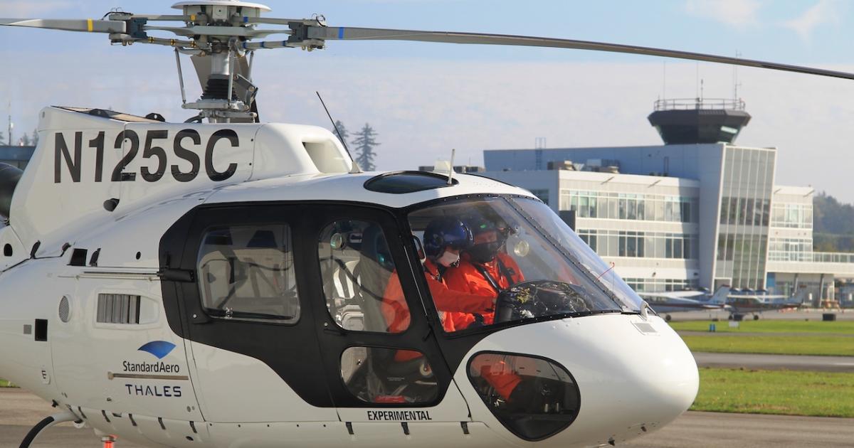 The flight test program of a StandardAero and Thales STC for a four-axis autopilot for light, single-engine helicopters began last November. (Photo: StandardAero)