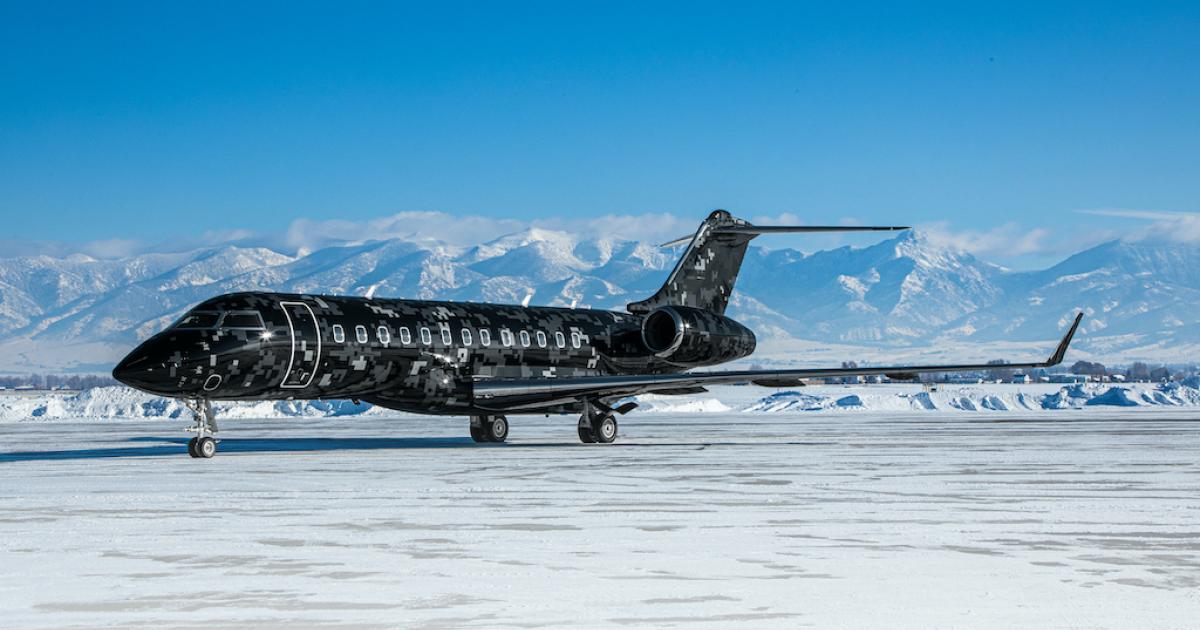 Duncan Aviation's latest Global Express XRS refurb includes an "arctic camo" livery. (Photo: Duncan Aviation)