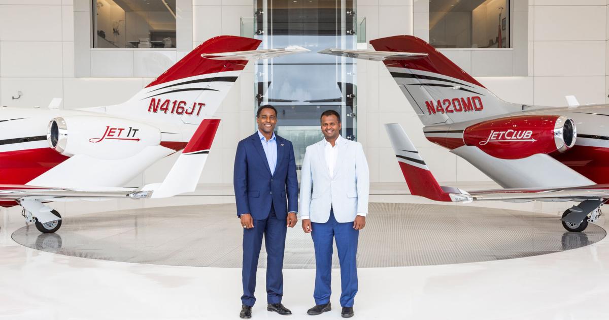 Jet It founders Vishal Hiremath and Glenn Gonzales are bringing their HondaJet fractional-ownership concept across the pond to Europe as Jet Club. (Photo: Jet Club Group)