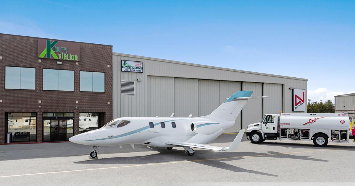 Koury Aviation joins the very small list of U.S. East Coast FBOs to pump SAF. Rather than add the fuel to its general fuel supply, the Greensboro, N.C., location will keep the shipment of blended fuel segregated for the use of the customers who request it. (Photo: Koury Aviation)