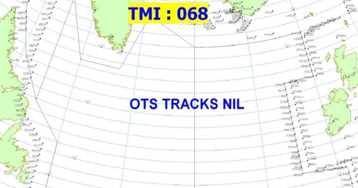 UK NATS recorded no westbound OTS tracks on March 9. (Image: UK NATS)