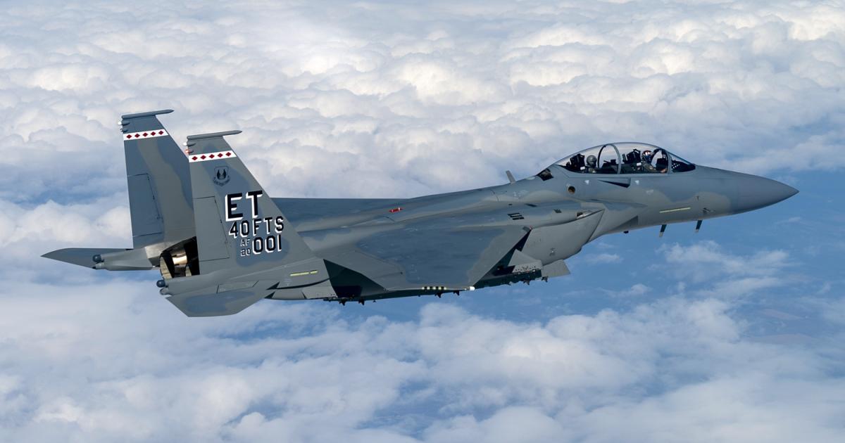 EX1—the Air Force’s first F-15EX—is conducting local pilot familiarization sorties from Eglin prior to the start of trials work. An external difference between the EX and other U.S. Air Force Eagle versions are the rounded-profile nozzles of the General Electric F110 turbofans, which had hitherto only powered export variants. (Photo: U.S. Air Force)