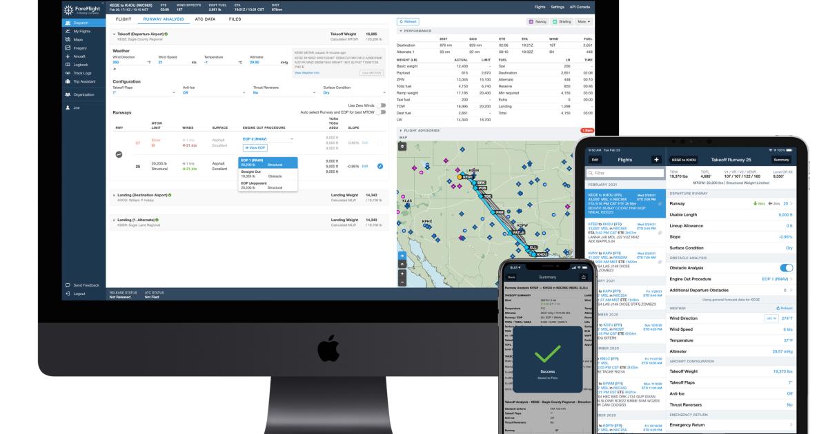 ForeFlight's runway analysis service is available on the iPad and iPhone and in the Dispatch flight planning tool. (Image: ForeFlight)