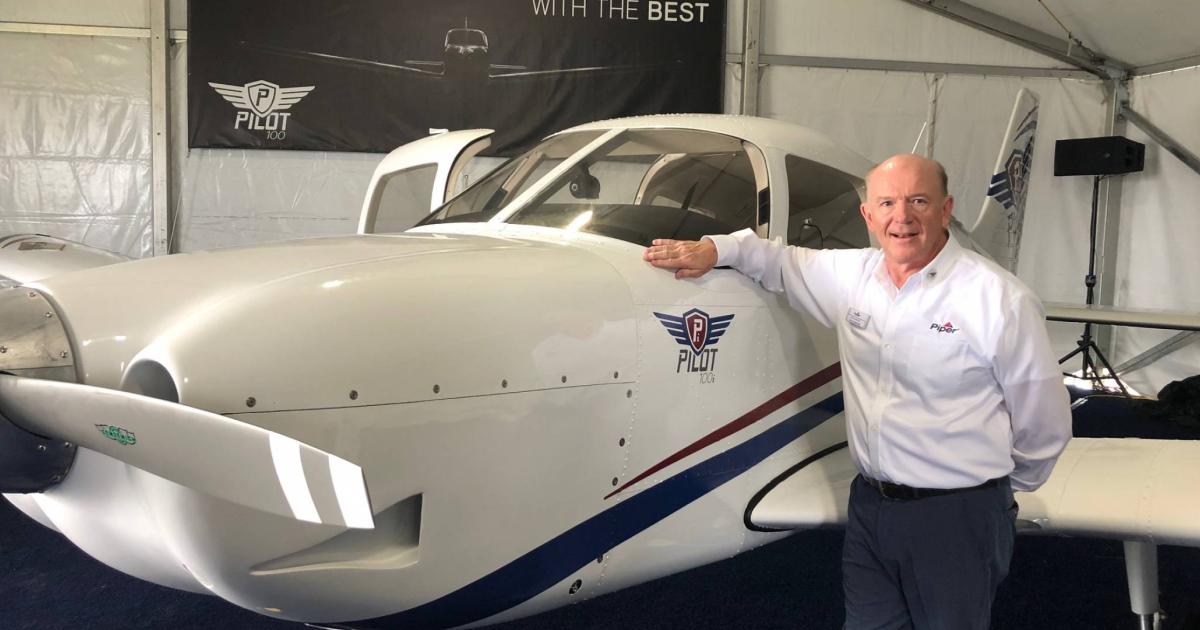 Piper president and CEO Simon Caldecott, who is retiring, unveiled the Pilot 100 and 100i basic trainers at Sun 'n' Fun 2019 in Lakeland, Florida. (Photo: Chad Trautvetter/AIN)