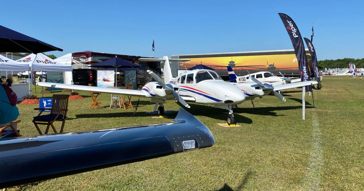 Piper Aircraft is exhibiting the 1,000th Seminole twin at Sun 'n Fun 2021. It is also publicly showing for the first time a certified Pilot 100i piston single. (Photo: Chad Trautvetter/AIN)