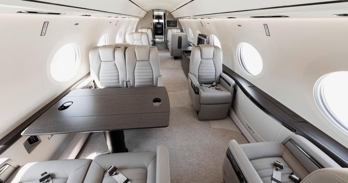 The latest Gulfstream G700 to enter the flight test program features a fully outfitted cabin. As the program moves towards certification, it will be stringently tested to ensure it meets customer expectations for functional reliability and comfort. (Photo: Gulfstream)