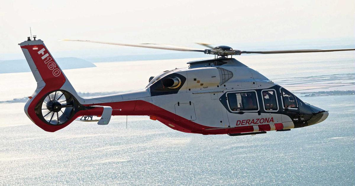 The H160 is the newest addition to the Airbus Helicopters fleet. The extensive use of carbon-fiber composite materials in its construction improves its corrosion resistance for offshore operations. (Photo: Airbus Helicopters)