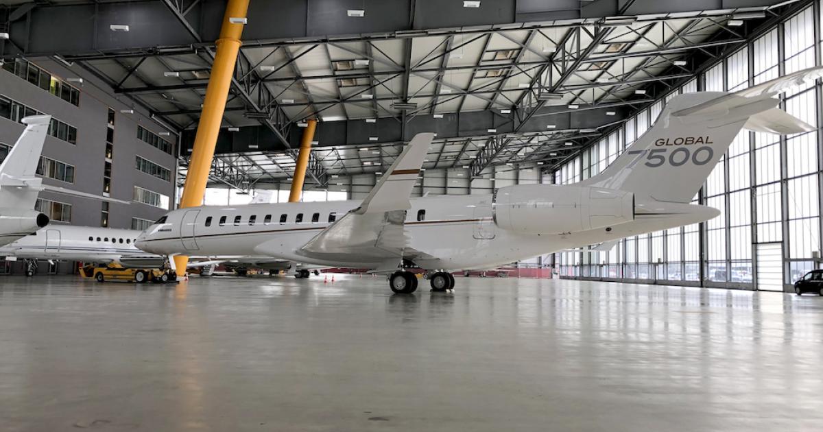 Bombardier's new line maintenance station at Geneva Airpark in Switzerland will support Challenger and Global business jets. (Photo: Geneva Airpark)