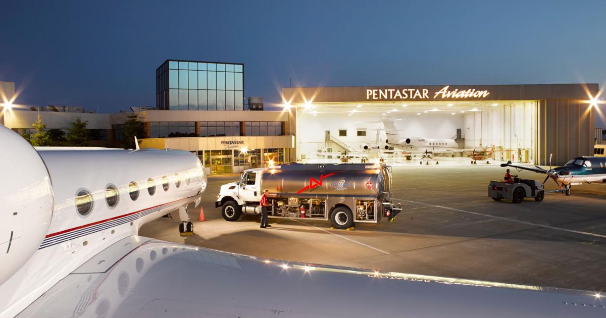 Pentastar Aviation, one of several service providers at Michigan's Oakland County International Airport, improved its score from last year to earn a share as the top overall FBO in this year's AIN FBO Survey. It shared that honor with American Aero FTW, last year's repeating high scorer. (Photo: Pentastar Aviation)