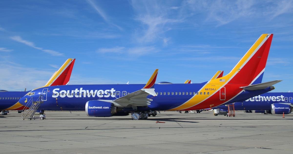 A Southwest Airlines Boeing 737 Max sits in storage in Victorville, California, in January 2020. Early this month Southwest had to ground 30 of its 58 Maxes due to an electrical problem. (Photo: Barry Ambrose)