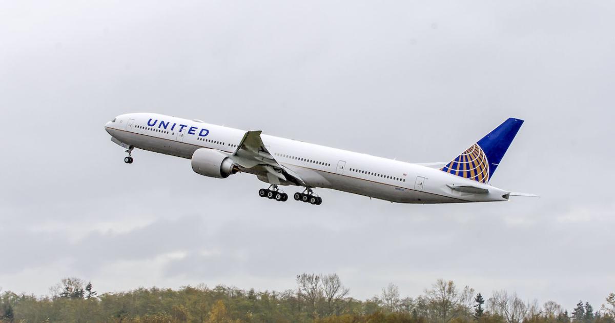 United Airlines and Eco-Skies Alliance partners have committed to buying 3.4 million gallons of SAF this year for the carriers' fleet, including its long-haul Boeing 777-300ERs. (Photo: United Airlines)
