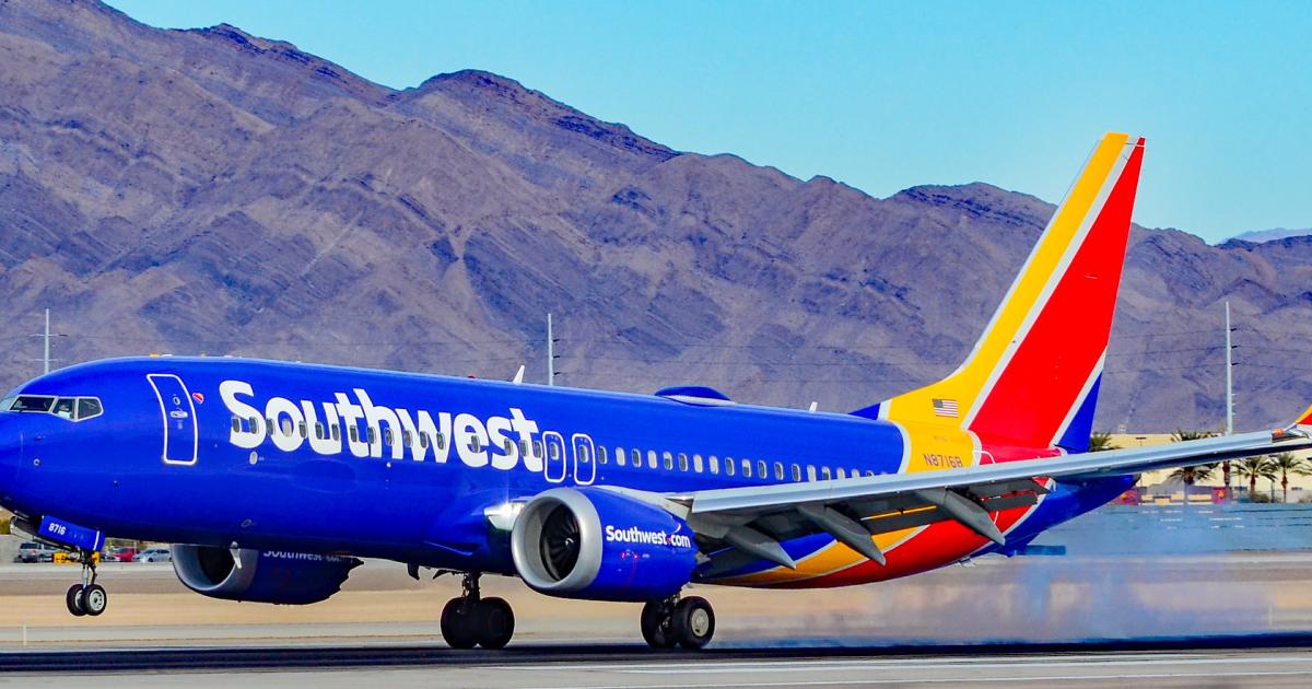 A Southwest Airlines Boeing 737 Max 8 lands at Las Vegas McCarran International Airport. SMBC Aviation Capital delivered 13 Maxes to Southwest during the first quarter. (Photo: Flickr: <a href="http://creativecommons.org/licenses/by-sa/2.0/" target="_blank">Creative Commons (BY-SA)</a> by <a href="http://flickr.com/people/tomasdelcoro" target="_blank">TDelCoro</a>)