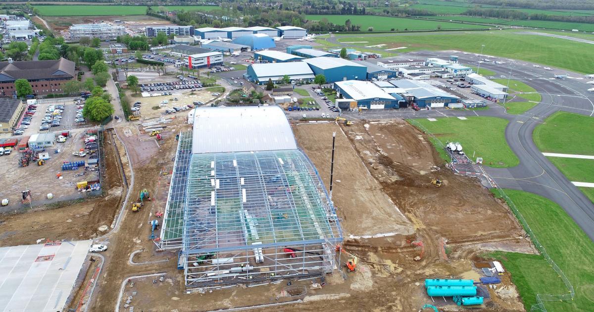 A new 6,000-sq-m hangar under construction at the UK's London Oxford Airport will add much-needed large business aircraft shelter to the airport and the London area in general. (Photo: London Oxford Airport)