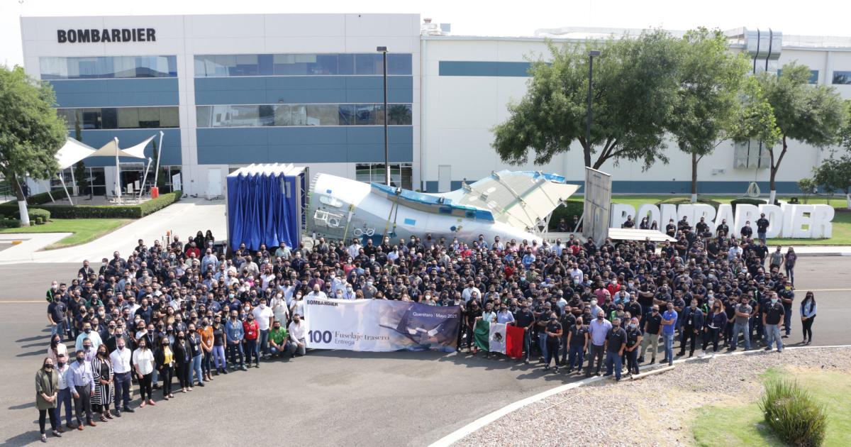 Bombardier's Querétaro, Mexico aerospace manufacturing facility, which is celebrating its 15th anniversary, recently completed the 100th rear fuselage for the Global 7500. The location makes components and systems for Bombardier Challengers and Globals. (Photo: Bombardier)