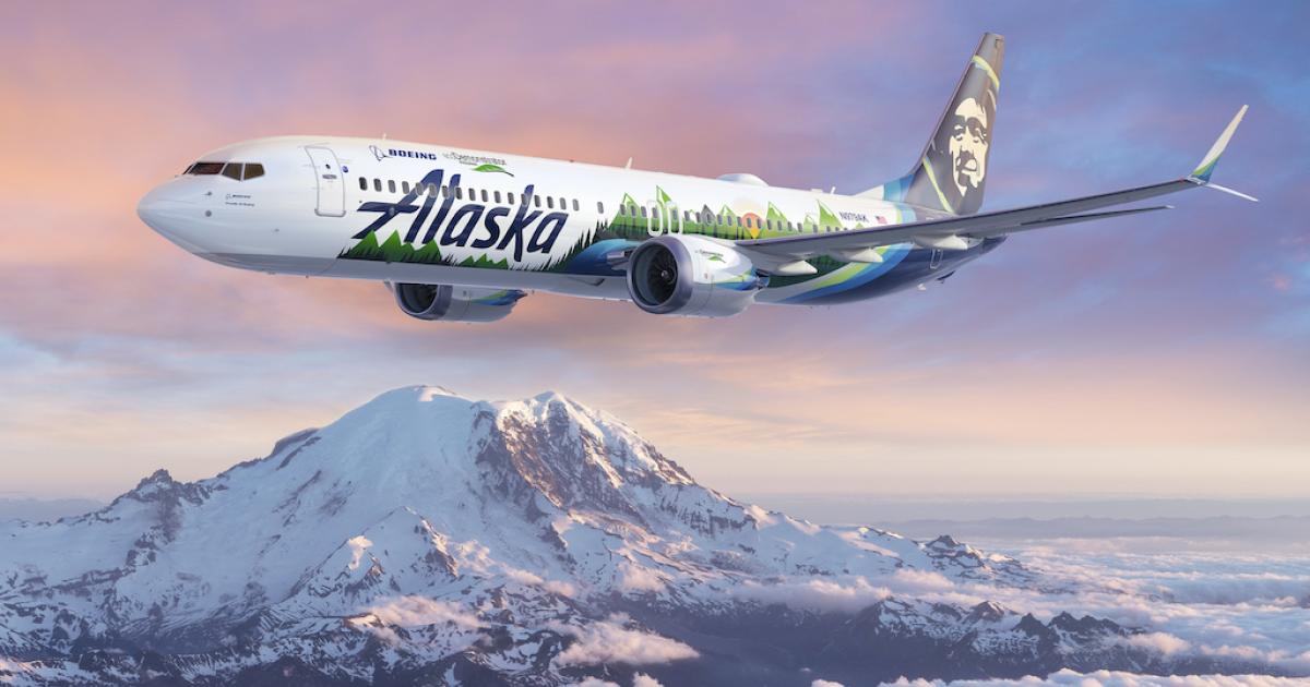 Boeing's latest ecoDemonstrator—a 737 Max 9 destined for Alaska Airlines—will carry 20 new technology elements program leaders plan to evaluate. (Image: Boeing)