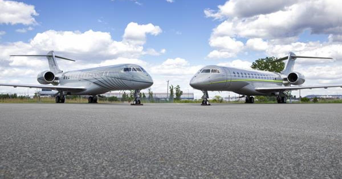 While delivered to separate customers, Bombardier's first two Global 7500s will be based together in Toronto, not far from where the aircraft are assembled. (Photo: Bombardier)
