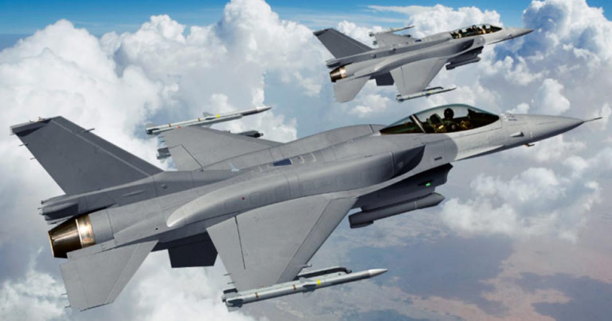 An impression depicts F-16C Block 70/72s carrying Sniper targeting pods, and armed with AIM-9X and AIM-120 AMRAAM missiles. (Photo: Lockheed Martin)