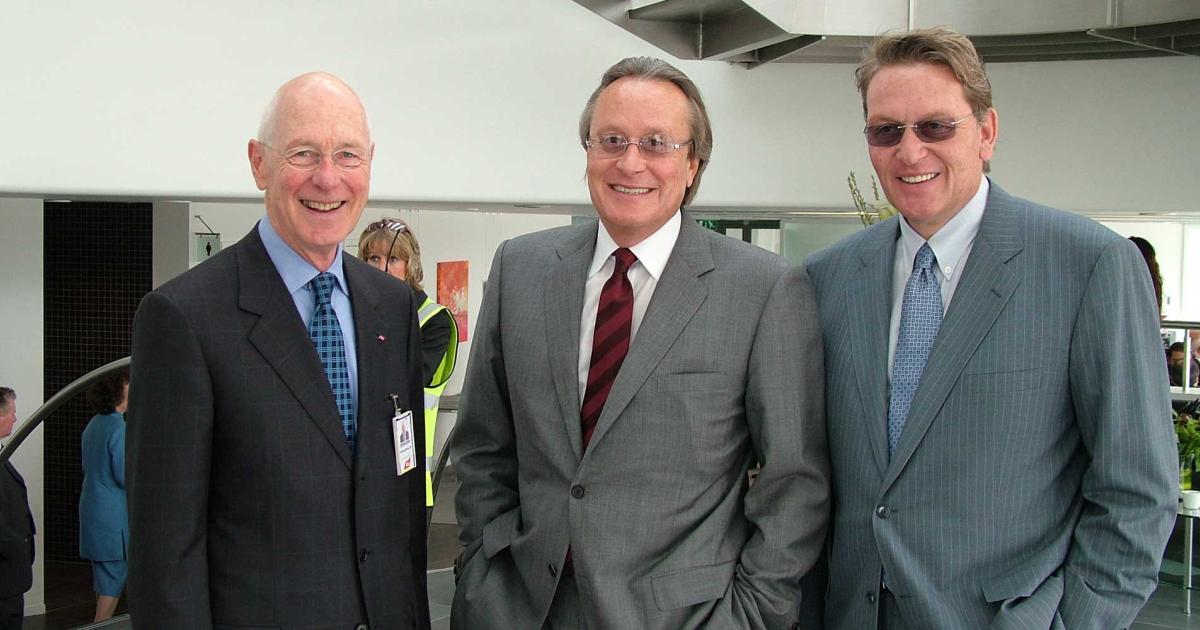 From left, TAG Aviation’s former CEO and Mansour’s closest non-family confidant, Roger McMullin; Mansour Ojjeh; Aziz Ojjeh.