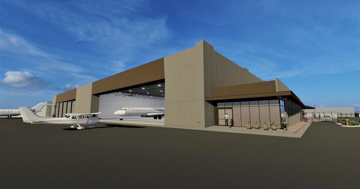 Ross Aviation has begin construction of a new 56,000-sq-ft hangar and two adjacent 3,000-sq-ft office buildings at its Scottsdale Municipal Airport location. It is due to open in early 2022. (Photo: Ross Aviation)