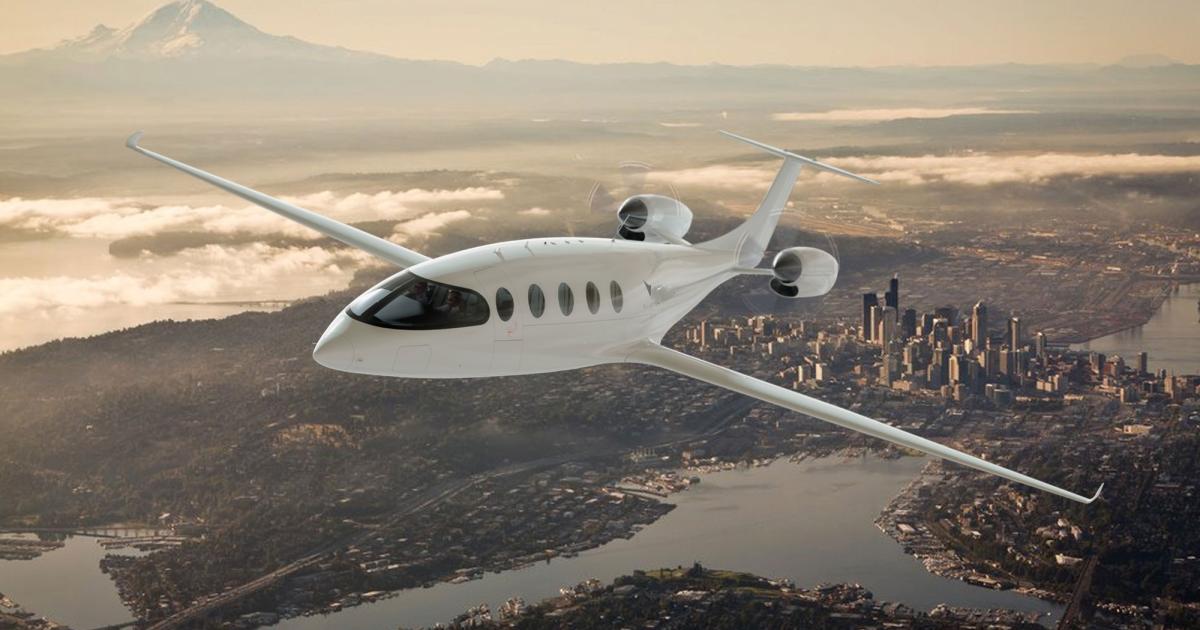 The new configuration for Eviation Aircraft's all-electric Alice includes a T-tail instead of a V-tail and aft-mounted motors versus the previous wingtip-mounted powerplants. (Photo: Eviation Aircraft)