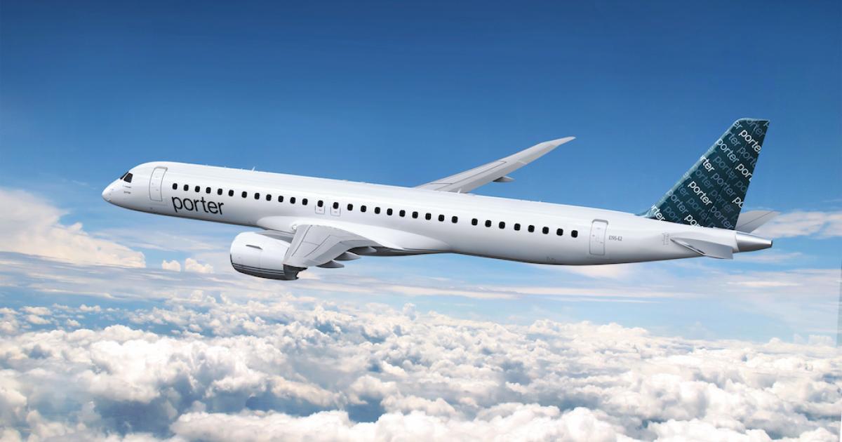 Porter Airlines plans to take its first Embraer E195-E2 in mid-2022. (Image: Embraer)