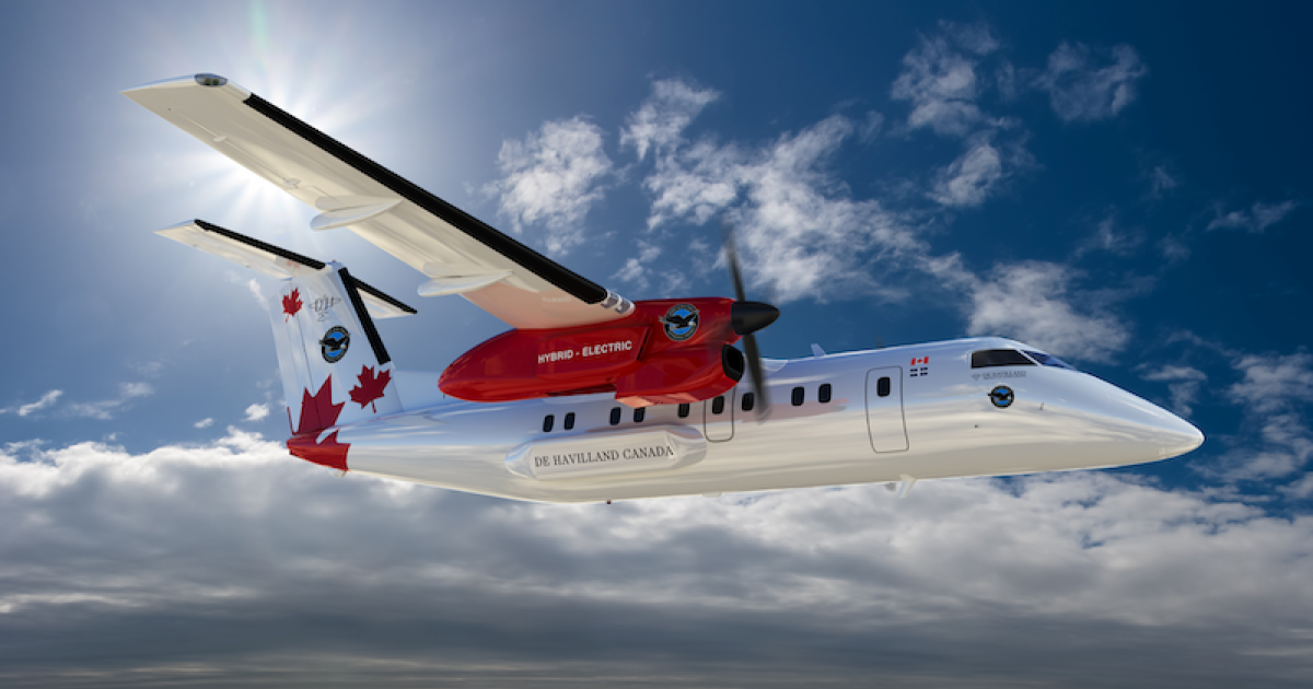 A De Havilland of Canada Dash 8-100 demonstrator powered by a Pratt & Whitney Canada hybrid-electric propulsion system will fly in 2024, according to a new partnership agreement. (Image: Pratt & Whitney)