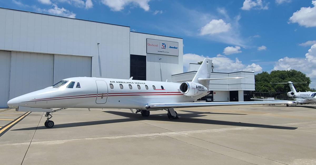 Reconfiguration of the Amref Flying Doctors' Citation Sovereign’s cabin for air ambulance missions included the addition of a multiple stretcher system. (Photo: Textron Aviation)
