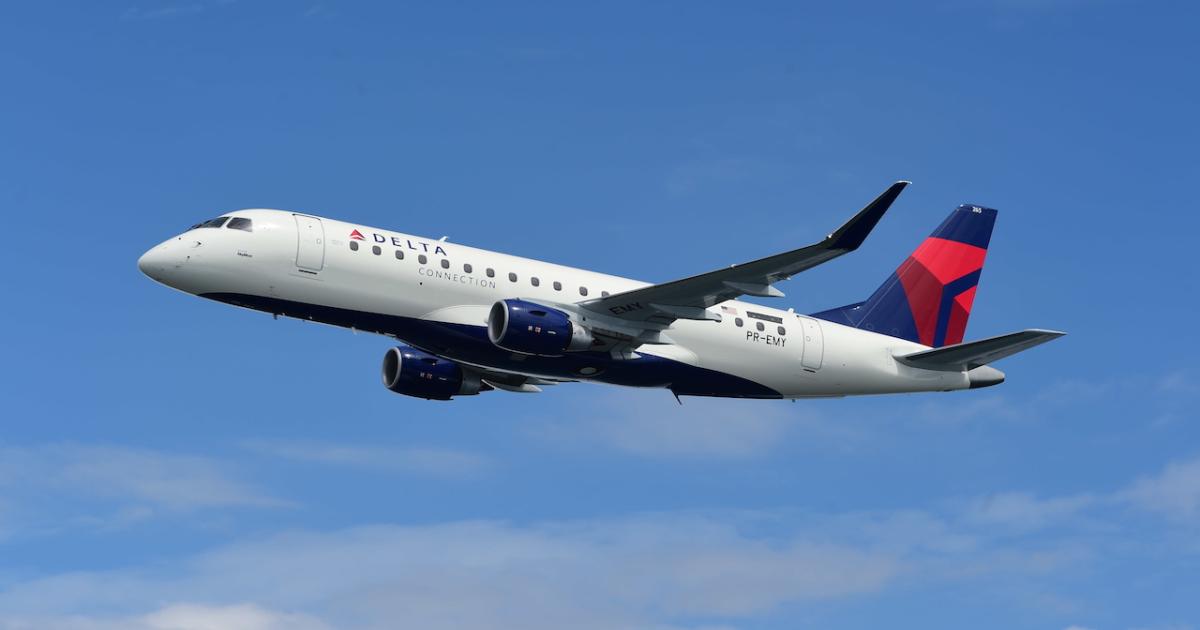 Embraer recently collected an order for 16 E175s from Delta Connection carrier SkyWest. (Image: Embraer) 